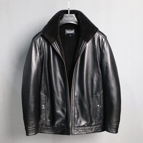 父亲款爸爸装宽松休闲中老年保暖绵羊皮夹克加厚加绒真皮衣外套