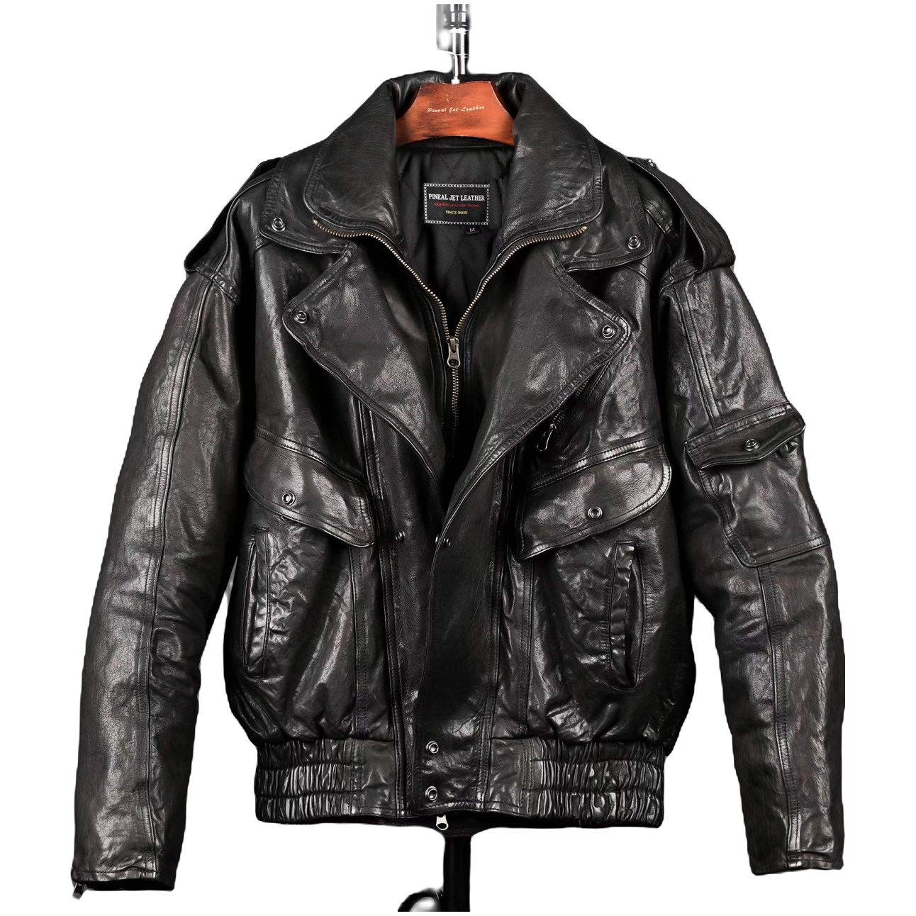 植鞣羊皮加棉双领夹克.男士复古水洗做旧港风束腰宽松保暖真皮衣