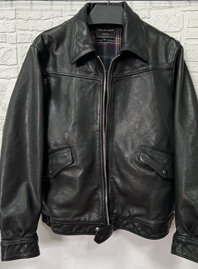 LEW牛外套翻领.男士春秋简约休闲外套翻领经典短款百搭真皮夹克