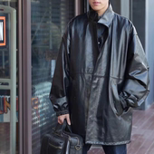 大阔版 休闲商务山羊皮中长大衣 阔版 立领风衣.男式 春秋胖人大尺码