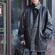 大阔版 休闲商务山羊皮中长大衣 阔版 立领风衣.男式 春秋胖人大尺码