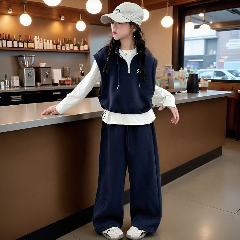 女童气质休闲撞色拼接马甲套装