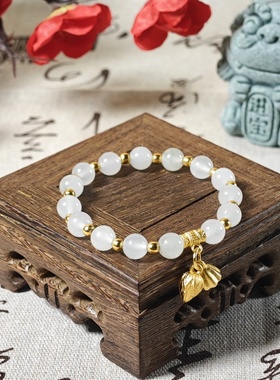 烟青写意和田天山翠玉手链女款手串轻奢小众精致手镯玉石白玉珠子