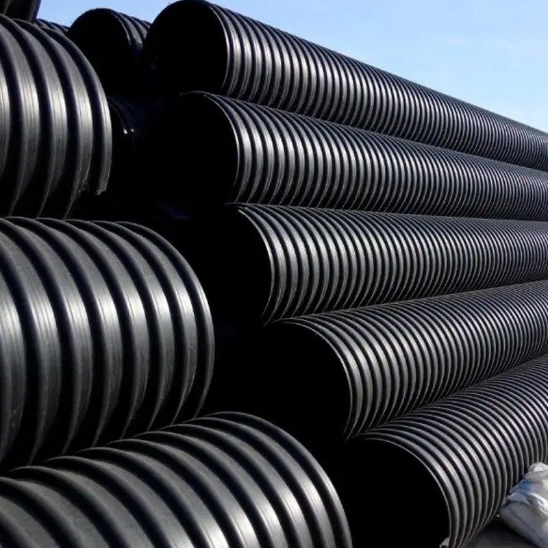 HDPE黑色钢带螺旋缠绕管dn300/400增强双壁波纹管聚乙烯排污排水