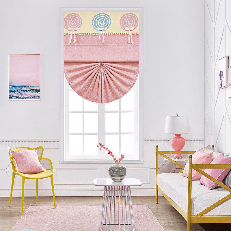 厂家供应遮阳粉色少女罗马帘成品 简约升降折帘卷帘成品升降窗帘