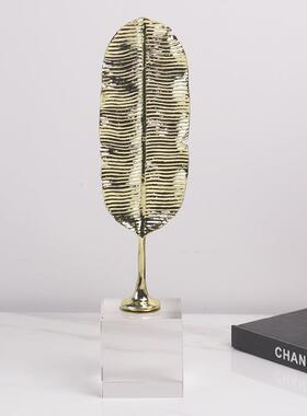 轻奢金属芭蕉叶子软装饰品办公室书房书柜水晶工艺品摆设创意摆件