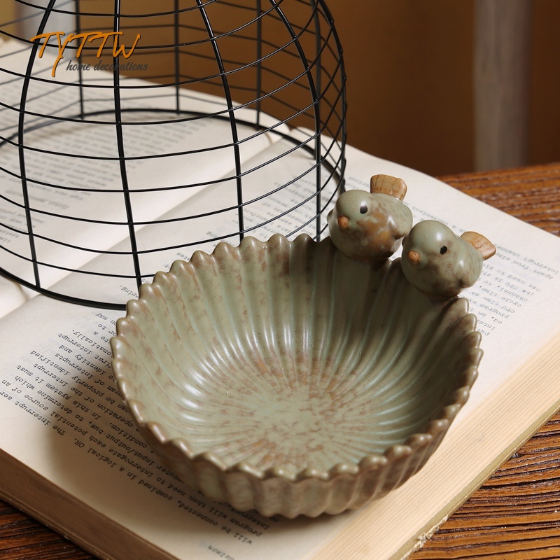 欧式田园陶瓷干果盘糖果盘肥皂盒 复古家居装饰品 小鸟点心盘