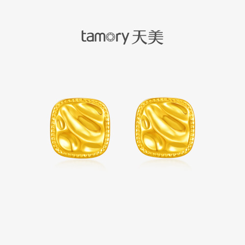 天美珠宝黄金小方糖耳钉