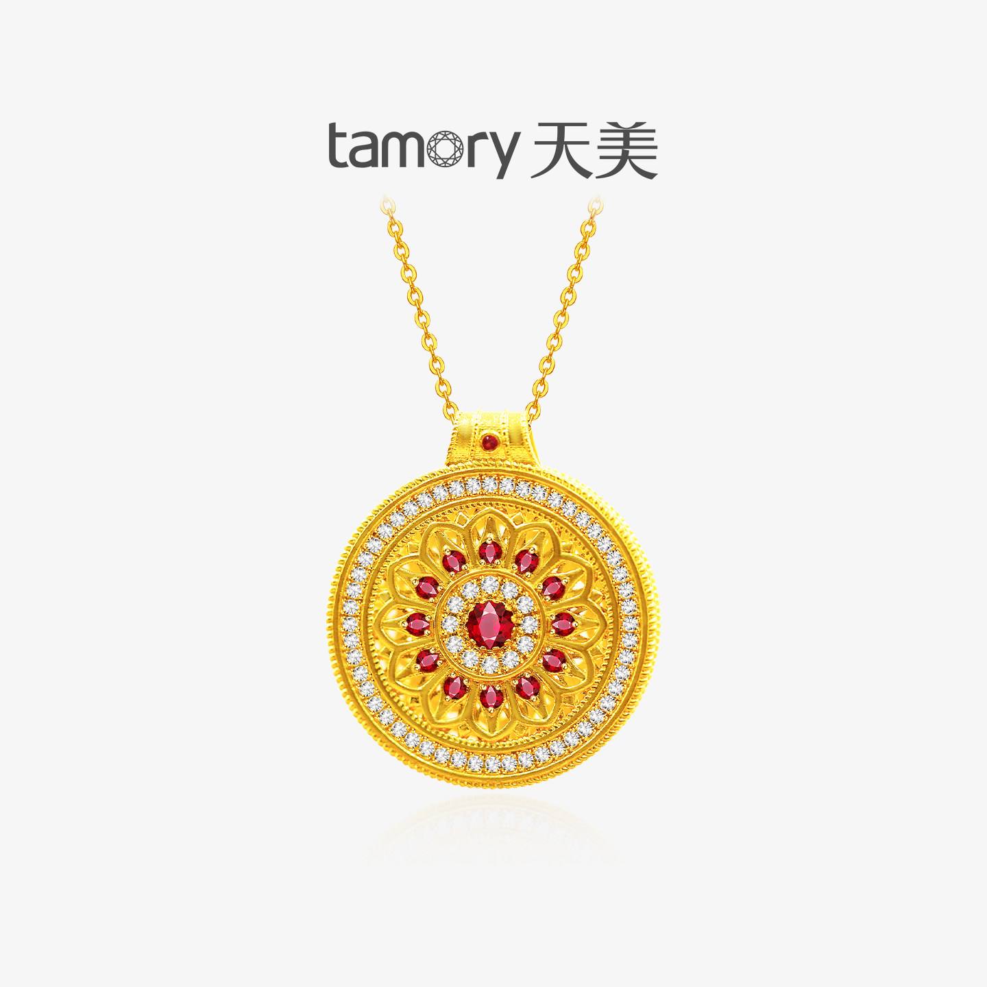 天美珠宝黄金镶嵌玫瑰花窗吊坠