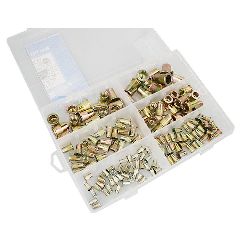 跨境 150PCS盒装 铆螺母套装M3-M10平头竖纹拉铆螺母组合拉帽螺帽,包装,五金配件包装,淘宝优惠券,粉丝福利购,淘宝优惠卷