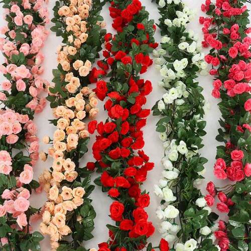 跨境 Artificial Decorations 玫瑰人造花藤蔓婚礼花环用白色
