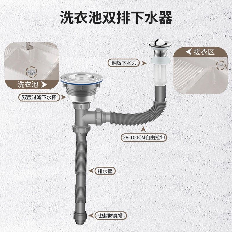 全能者阳台洗衣柜下水器洗衣槽单双槽下水管石英石岩板盆Y型下水,家装主材,水槽下水器,淘宝优惠券,粉丝福利购,淘宝优惠卷