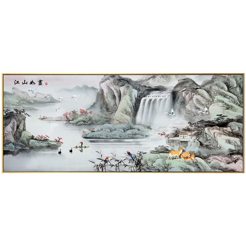 5d钻石画2022新款满钻江山如画山水客厅点砖石水晶风景十字绣2022