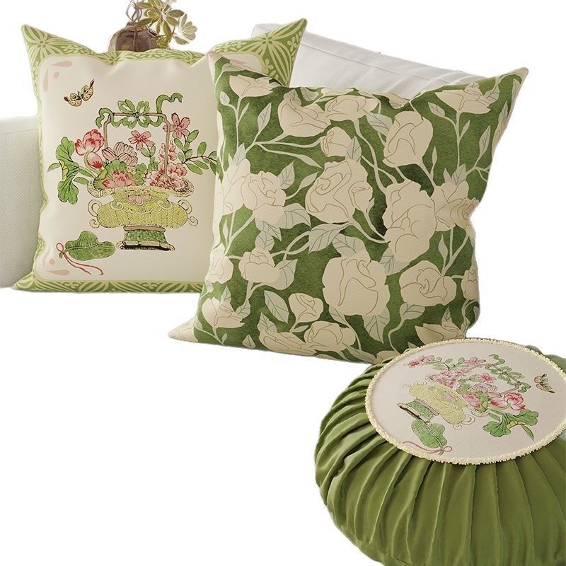 新中式绿色夏天抱枕客厅沙发腰枕国风靠枕靠垫夏季高级感床头靠背