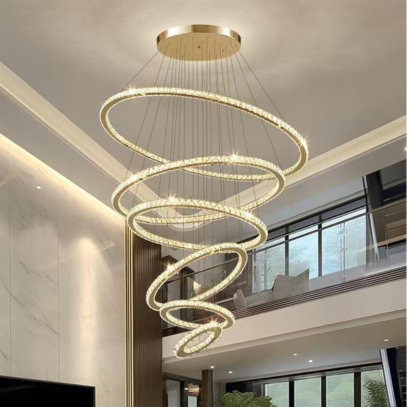 客厅吊灯轻奢后现代创意设计师款复式楼别墅卧室餐厅圆环水晶吊灯