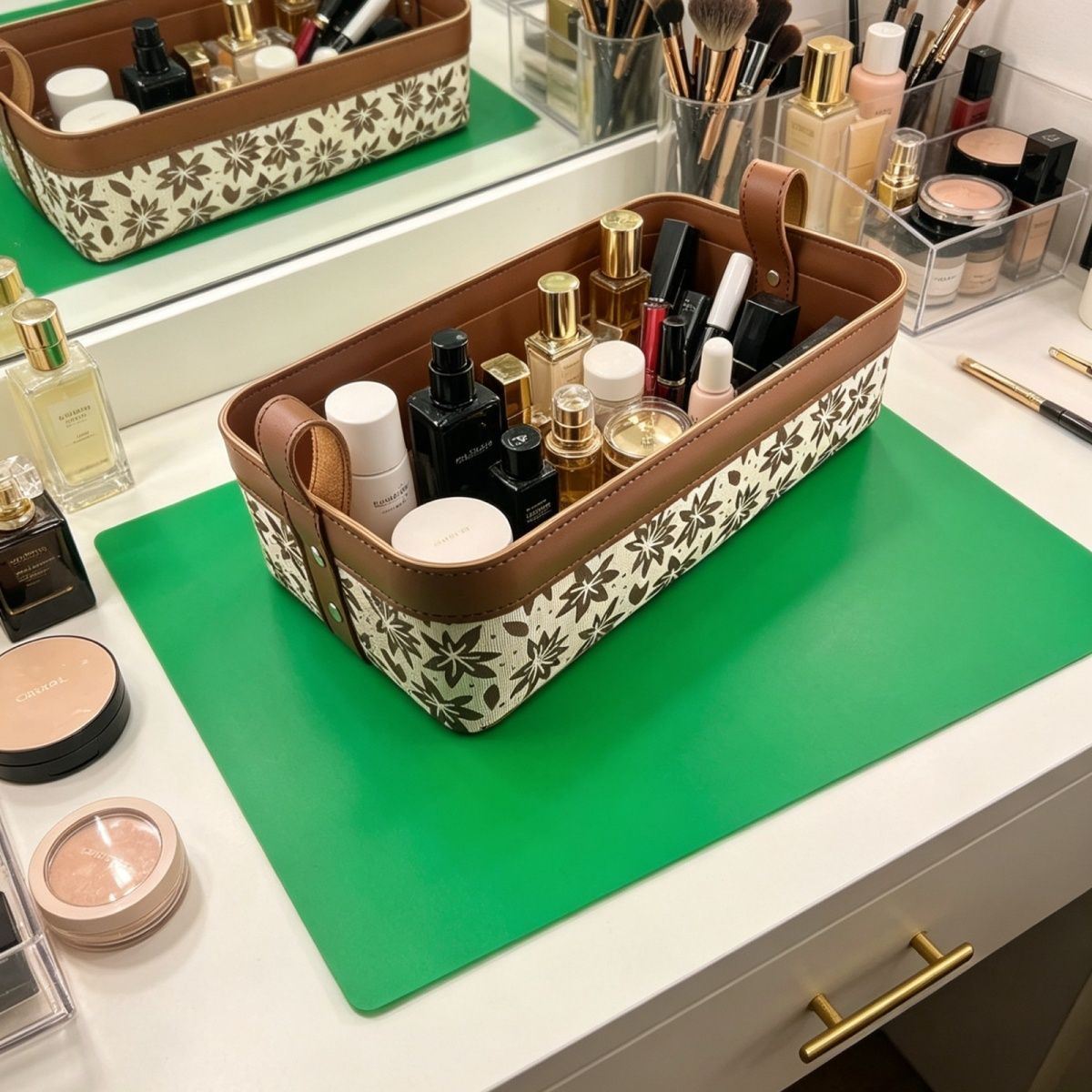 收纳篮化妆品收纳时尚印花马鞍皮桌面遥控器盒办公用品零食收纳筐