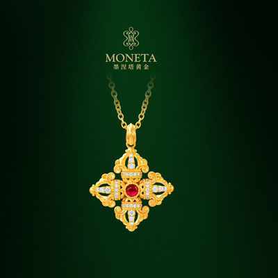 MONETA（黄金）墨涅塔如意金刚杵足红宝石绿项链黄金项链