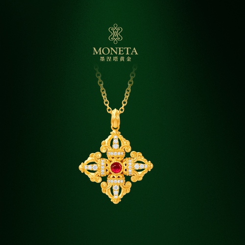 MONETA（黄金）墨涅塔如意金刚杵足红宝石绿项链黄金项链