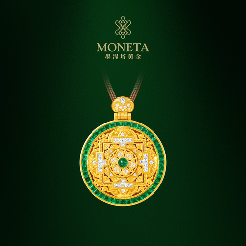 MONETA足金祖母绿大势至挂坠