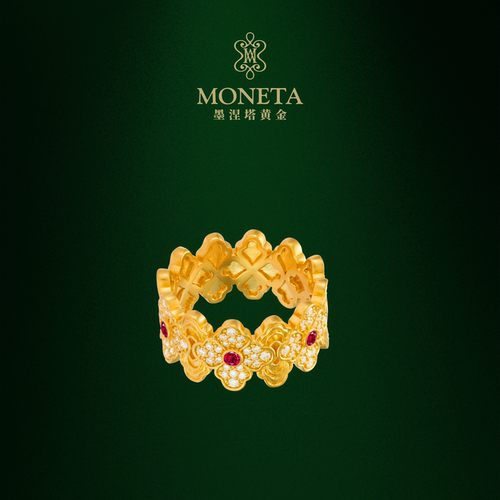 MONETA足金红宝石小花满钻戒指