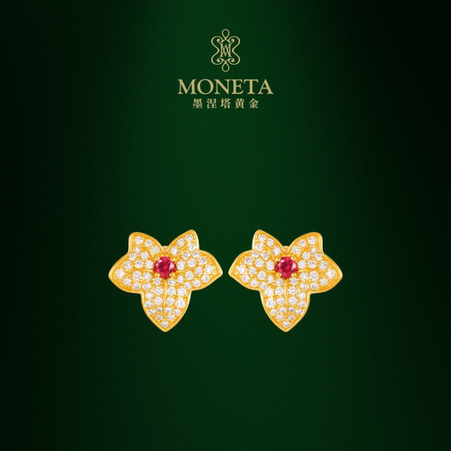 MONETA常春藤足金红宝石耳饰