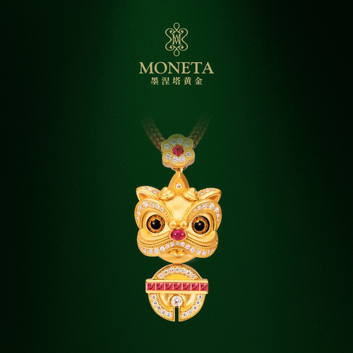 MONETA（黄金）墨涅塔醒狮足金红宝石挂坠黄金吊坠
