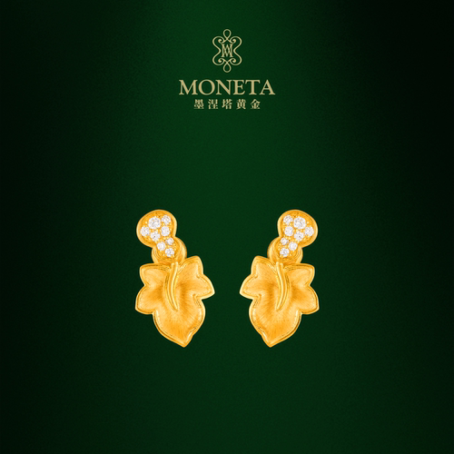 MONETA（黄金）墨涅塔葫芦叶足金钻石耳饰黄金耳钉