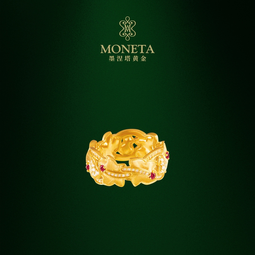MONETA（黄金）墨涅塔葫芦叶足金红宝石戒指黄金戒圈