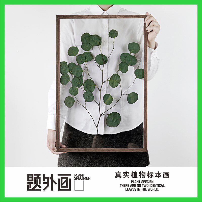 标装饰画树叶壁挂干胡桃木手作画框手工客厅