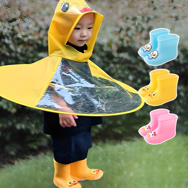 小黄鸭宝宝雨衣雨靴套装儿童雨鞋婴幼儿雨披斗篷式雨伞一岁2-3女1