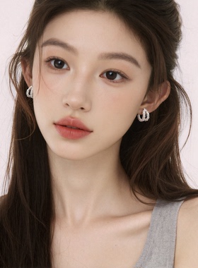 高级感碎银子双层C圈耳扣时尚简约银色轻奢气质百搭几何个性耳环