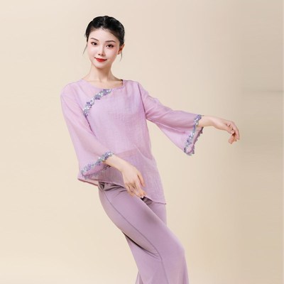中国风古典舞蹈身韵练功纱衣表演出服装飘逸仙气花朵上衣罩衫