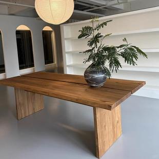 原木大板会议桌长桌简约现代大型办公桌家用餐桌阳台办公室泡茶台