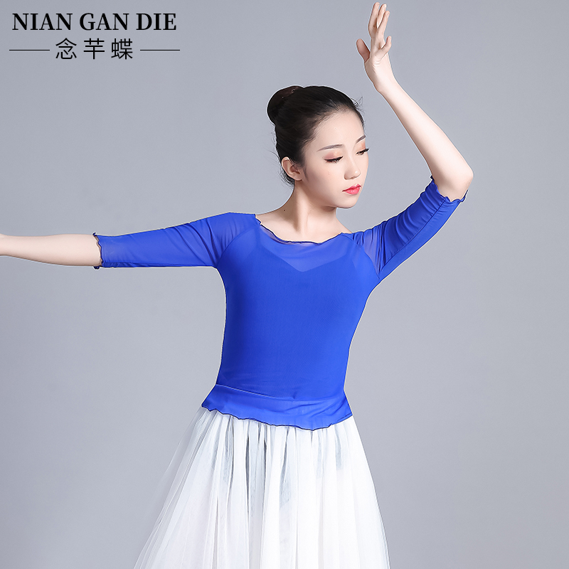 芭蕾舞服舞蹈网纱上衣成人女练功服中长袖弹力纱衣罩衫古典舞蹈服