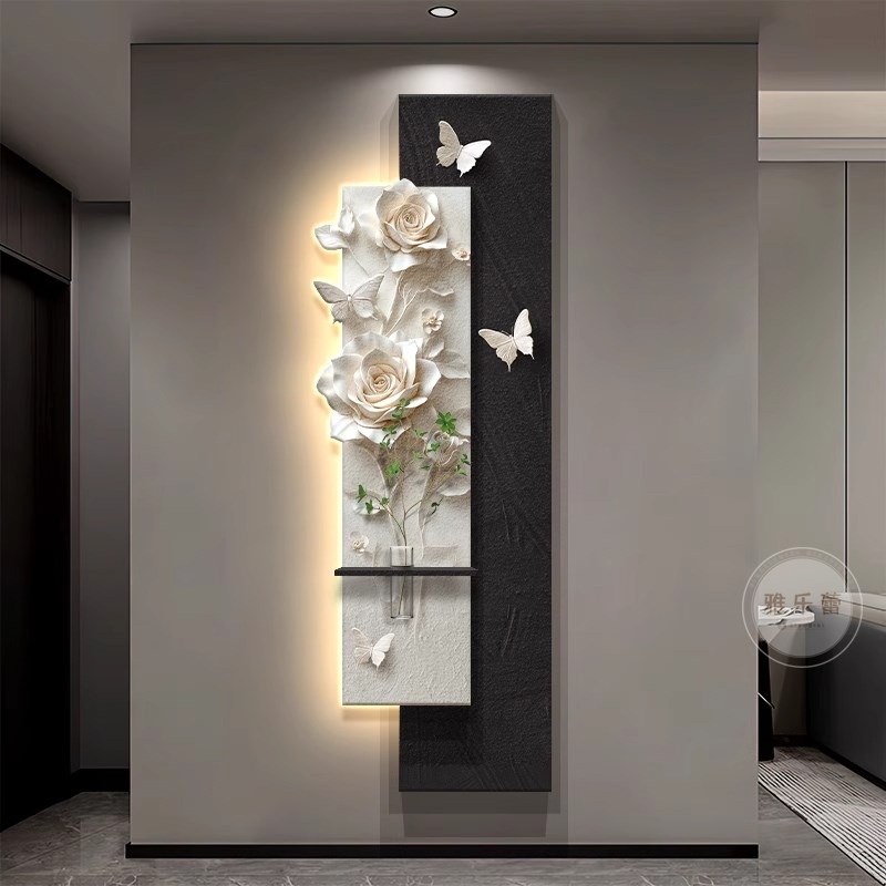 水培绿植入户玄关装饰画砂岩画浮雕立体感走廊过道尽头挂画图片