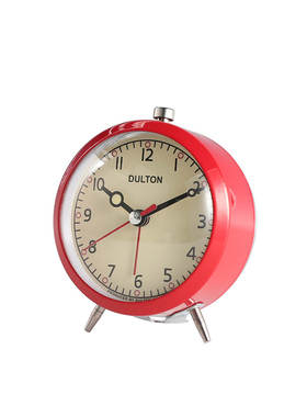dulton复古圆形闹钟金属床头卧室居家装饰摆件便捷按压式闹钟