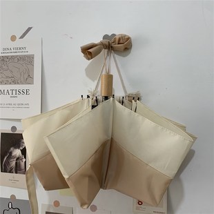 sho庶民风软糯奶油杏小清新雨伞纯实木手柄日系折叠雨伞小巧便携