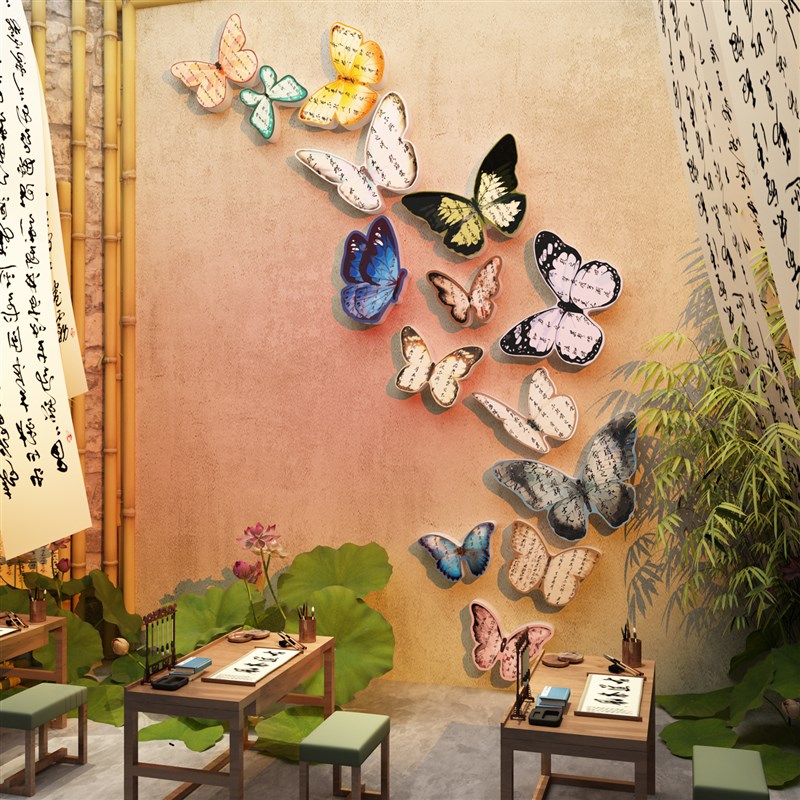 蝴蝶美术教室布置装饰画室氛围布置机构幼儿园环创主题墙面成品贴图片