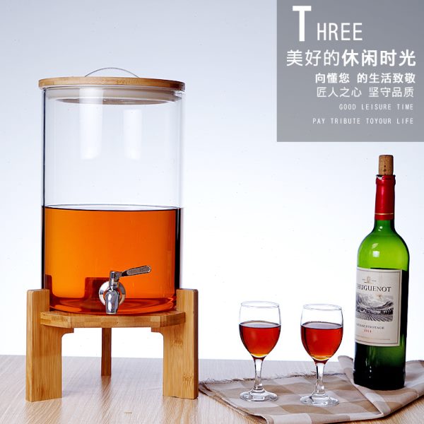 大容量硼硅玻璃酵素桶家用带龙头酒具套装竹木盖密封饮料泡酒桶