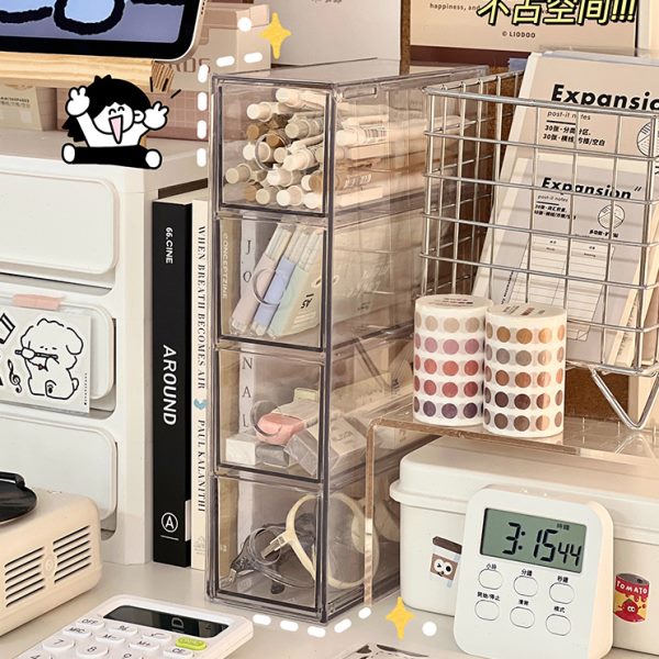 V3FP简约桌面收纳盒透明抽屉式文具手账胶带整理置物架笔筒笔架收