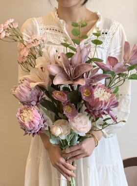 紫色系帝王花百合花铁线莲仿真花