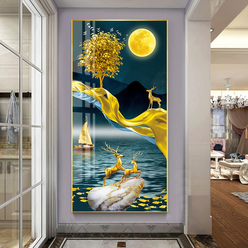 客厅装饰画玄关北欧高端麋鹿镶钻晶瓷入户抽象儿童房简约现代挂画图片