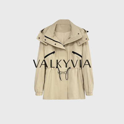 【Valkyvia/悠悠奢品】气质抽绳收腰连帽天丝风衣外套600619