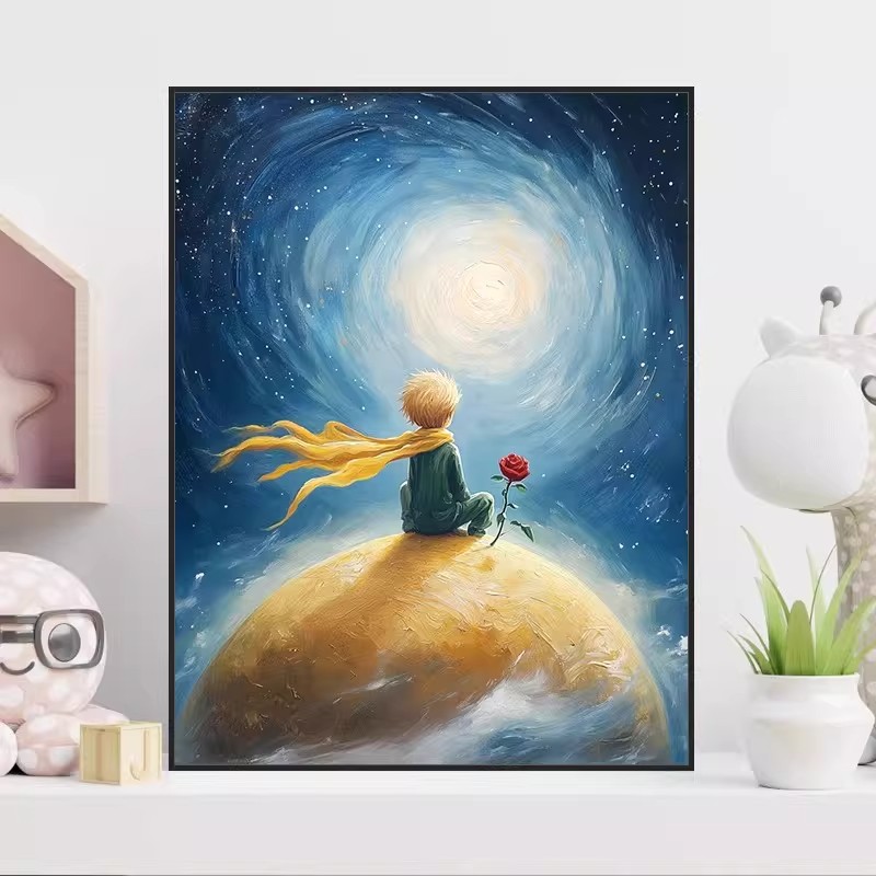 成品星空小王子装饰画唯美治愈小众高级感仿油画风卧室客厅摆挂画