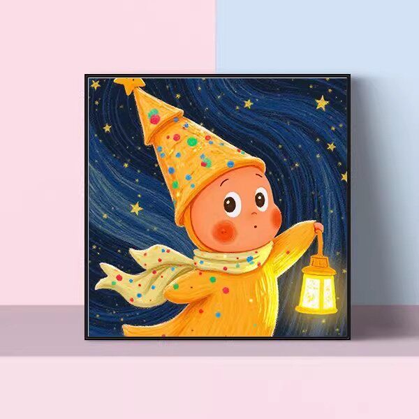 方形卡通潮流星星人装饰画美式可爱温馨治愈儿童房卧室客厅摆挂画