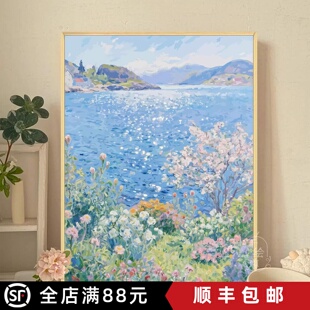 成品莫奈装饰画仿油画风景唯美小众高级感花卉湖边卧室客厅摆挂画