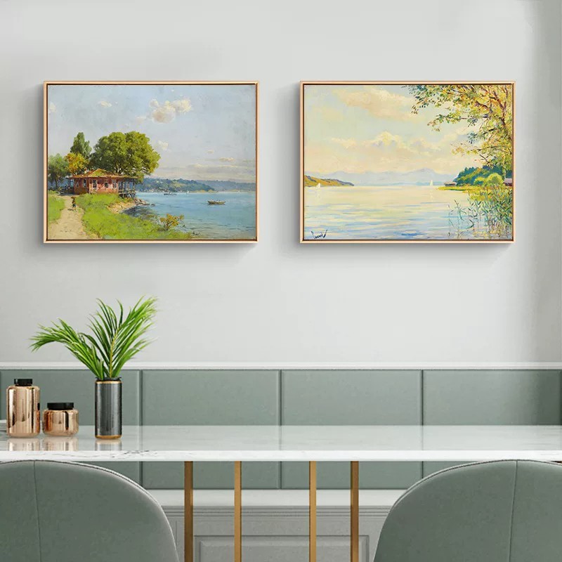 库库尔名画横版装饰画仿油画风景复古欧式小众艺术卧室客厅摆挂画