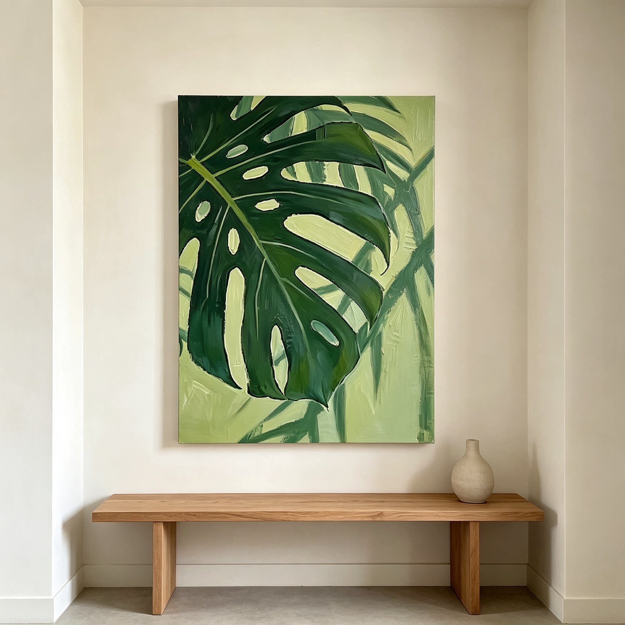 龟背竹绿植装饰画小清新仿油画风景小众唯美高级感卧室客厅摆挂画