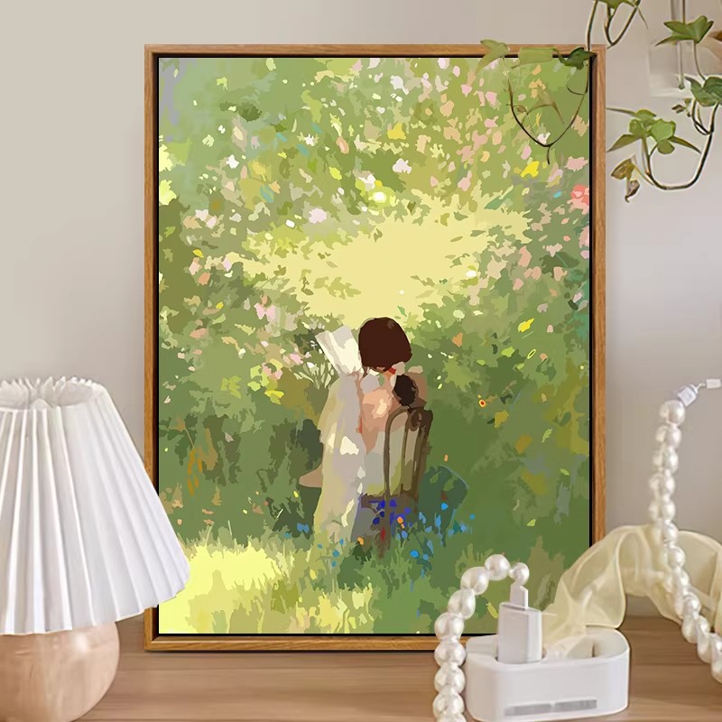 治愈少女背影装饰画仿油画成品唯美复古艺术高级感卧室客厅摆挂画