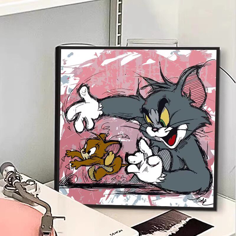 猫和老鼠卡通装饰画成品方形可爱动漫角色汤姆杰瑞卧室儿童摆挂画